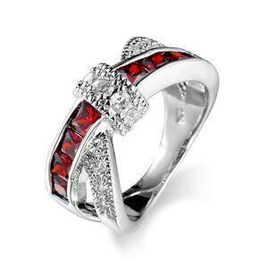 🔥New Red 💎Diamond Ruby CZ 925 Silver Plated Punk Party Cocktail Ring, GPMB1399